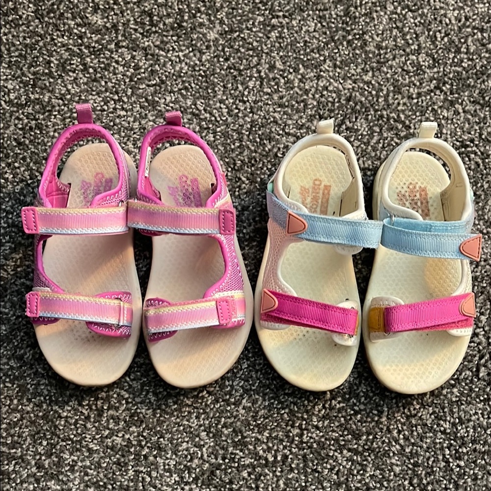 2 pairs Kids Pink and Blue Sandals. Worn once